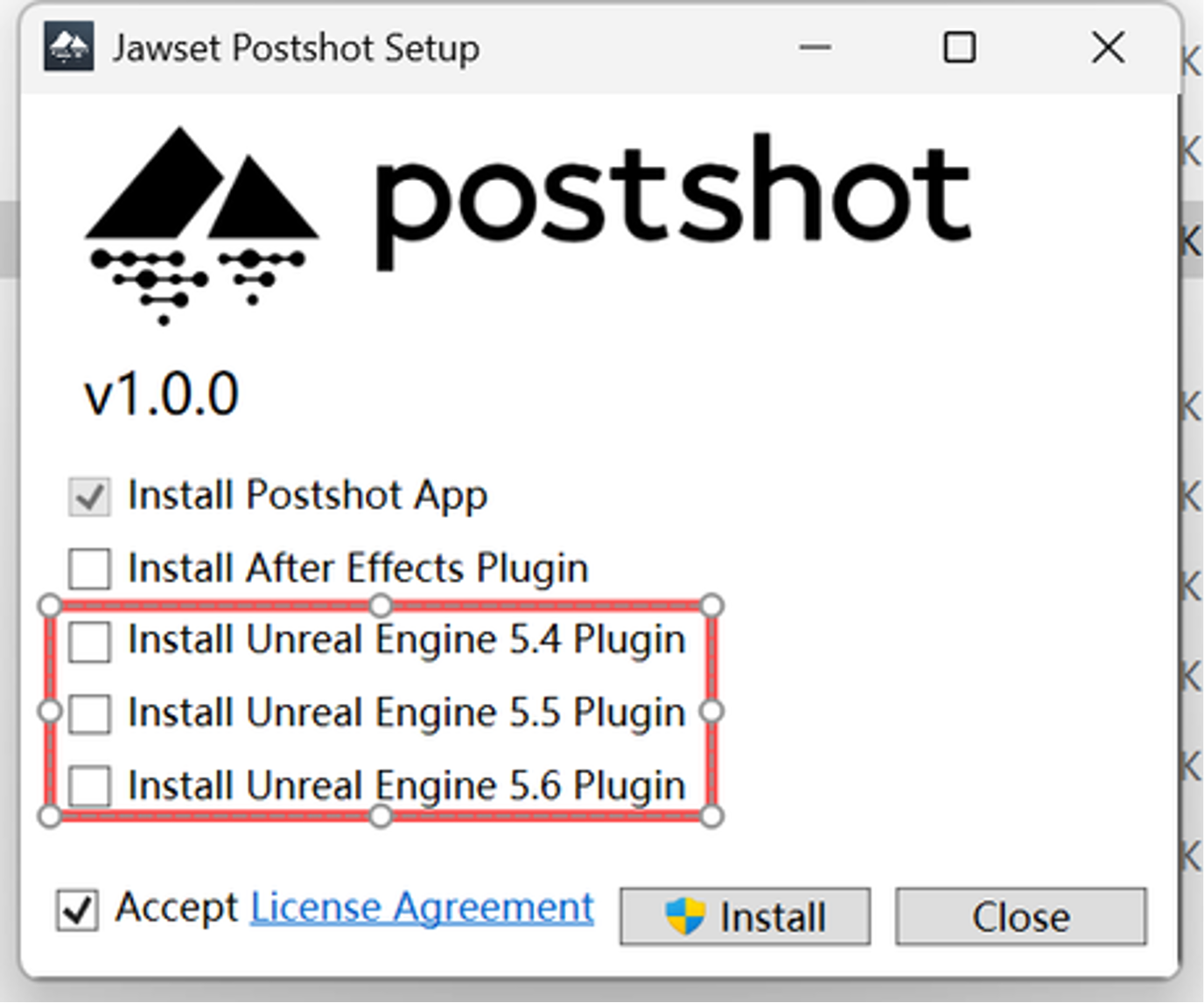 Jawset Postshot installation interface Jawset Postshot installation interface